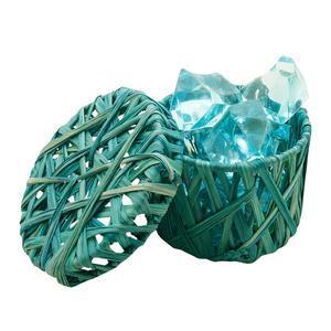 Lot de 4 boites rondes à garnir en raphia tressé - Diamètre 6 x 4 cm - Bleu turquoise