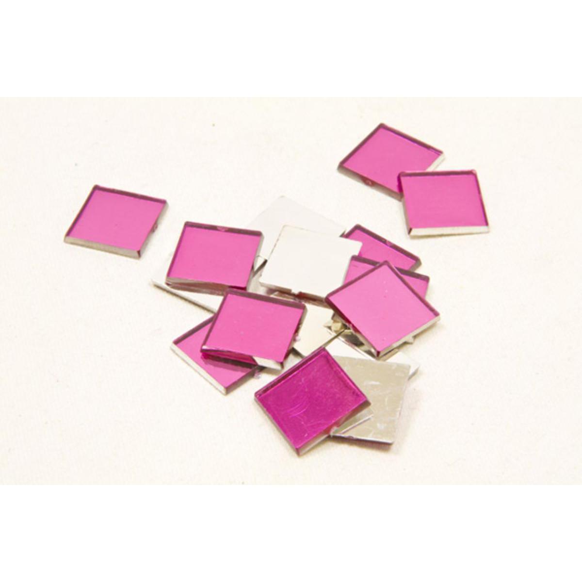 Lot de 20 carrés miroir décoratifs - 1,5 x 1,5 cm - Rose fushia