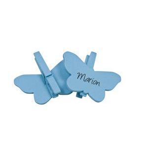 marque place papillon sur pince de couleur x 6 turquoise