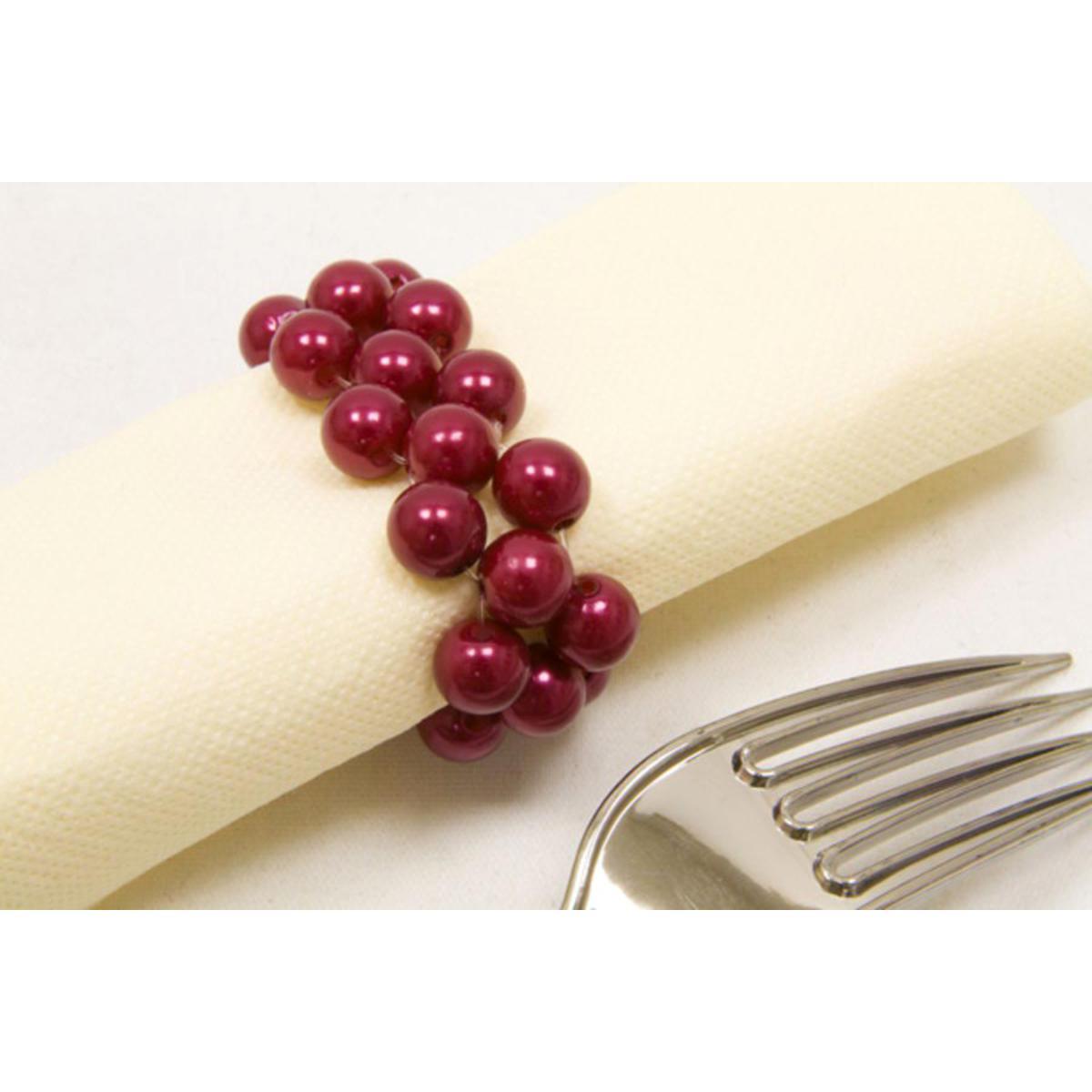 Lot de 2 ronds de serviette en perles - Plastique - 6,5 x 2,5 cm - Rouge bordeaux