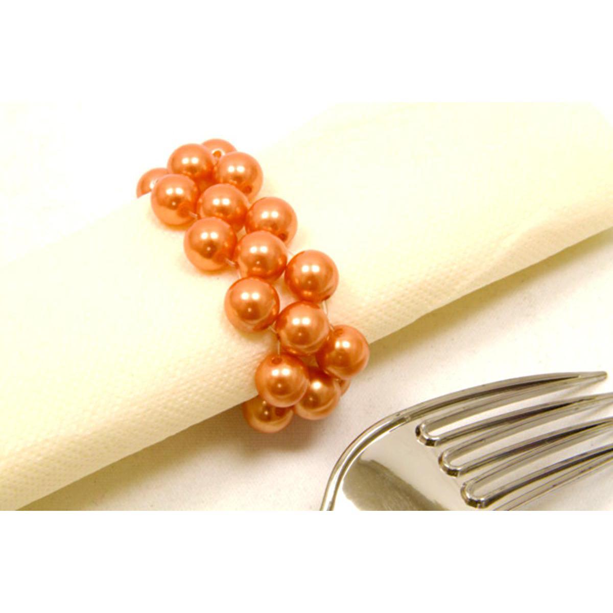 Lot de 2 ronds de serviette en perles - Plastique - 6,5 x 2,5 cm - Orange