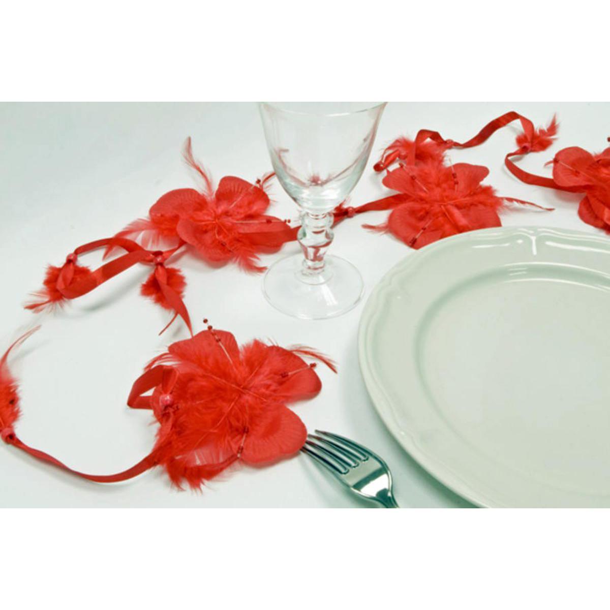 Guirlande de fleurs et plumes - Plumes et polyester - 2 m - Rouge