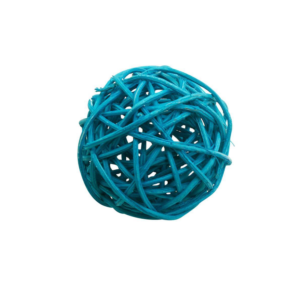 6 boules décoratives - Rotin - ø 3,5 cm - Bleu turquoise