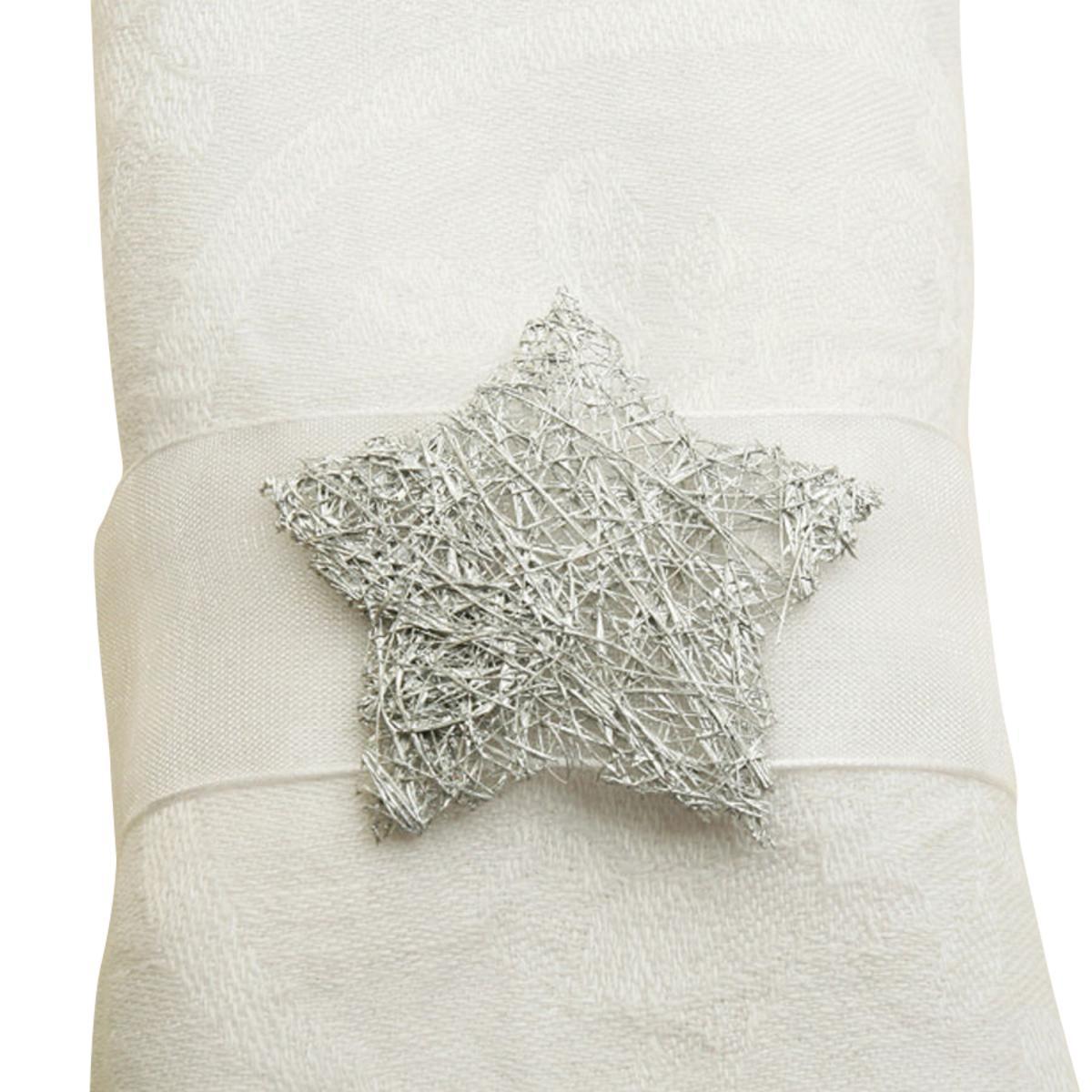 6 décors pour serviettes avec étoile - Polyester et abaca - 30 x 3 cm - Argent