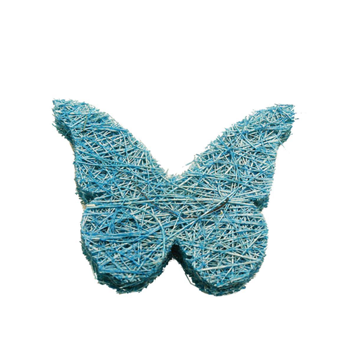 Lot de 24 papillons décoratifs en abaca - 4 x 4 cm - Bleu turquoise