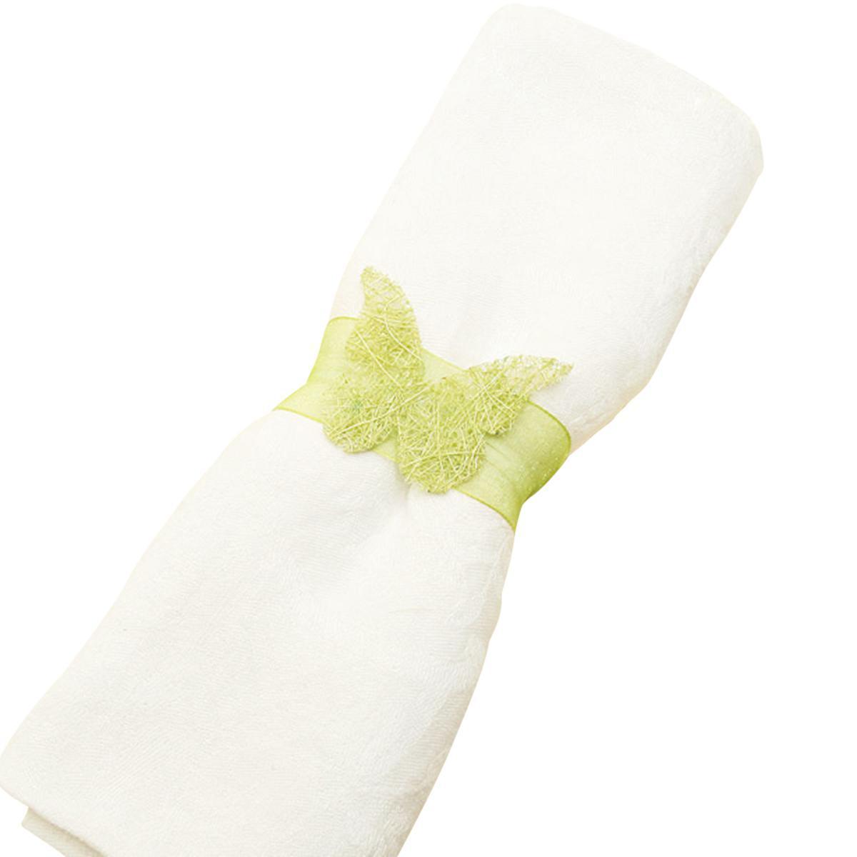 Lot de 6 décors pour serviettes ornés d'un papillon en abaca - 30 x 3 cm - Vert menthe