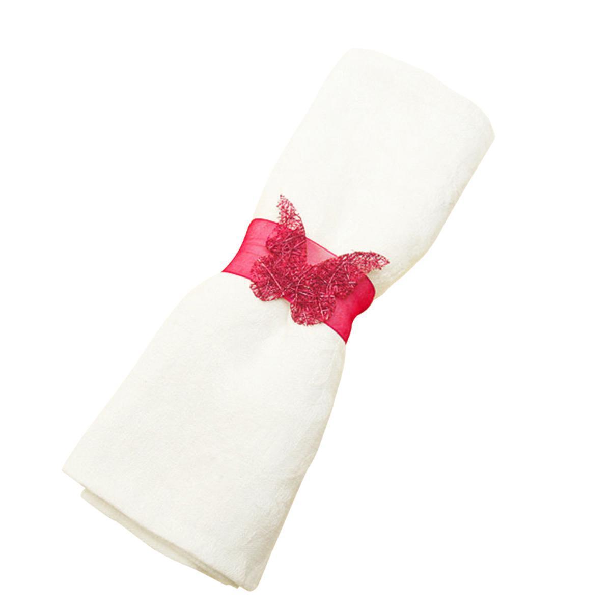 Lot de 6 décors pour serviettes ornés d'un papillon en abaca - 30 x 3 cm - Rose fushia