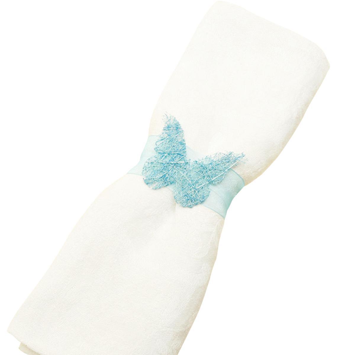 Lot de 6 décors pour serviettes ornés d'un papillon en abaca - 30 x 3 cm - Bleu turquoise