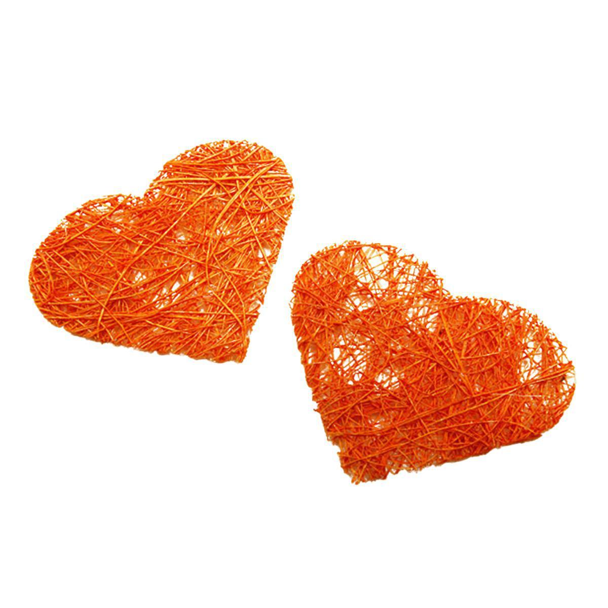 Lot de 24 petits cœurs décoratifs en abaca - 4 x 4 cm - Orange