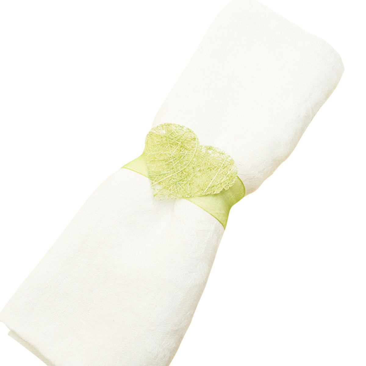 Lot de 6 décors pour serviettes ornés d'un coeur en abaca - 30 x 3 cm - Vert menthe
