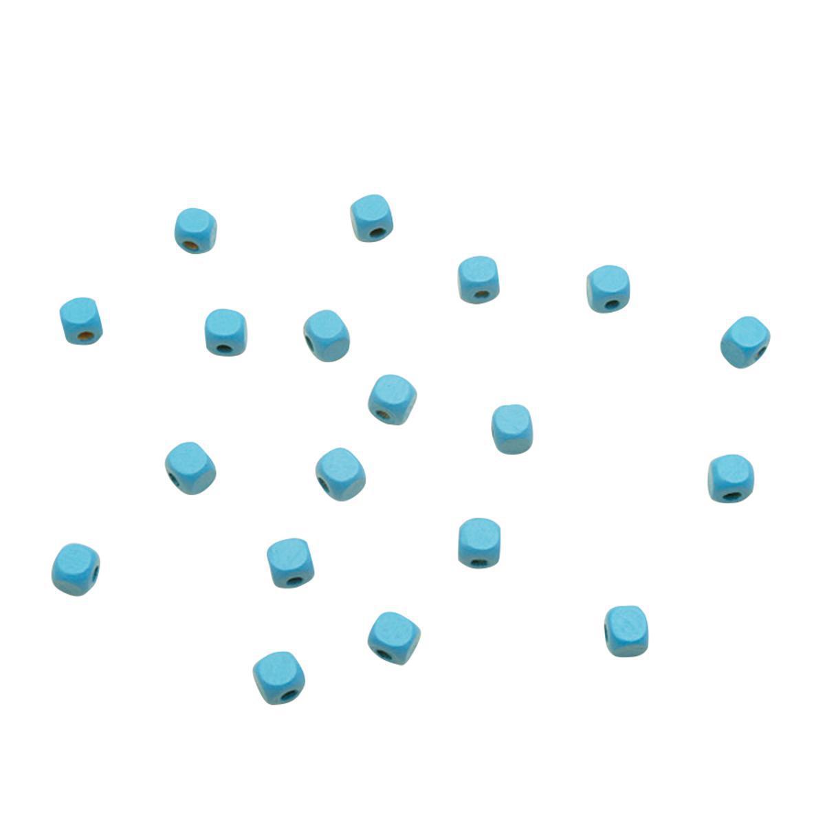 48 petits cubes en bois - 8 mm - Bleu turquoise