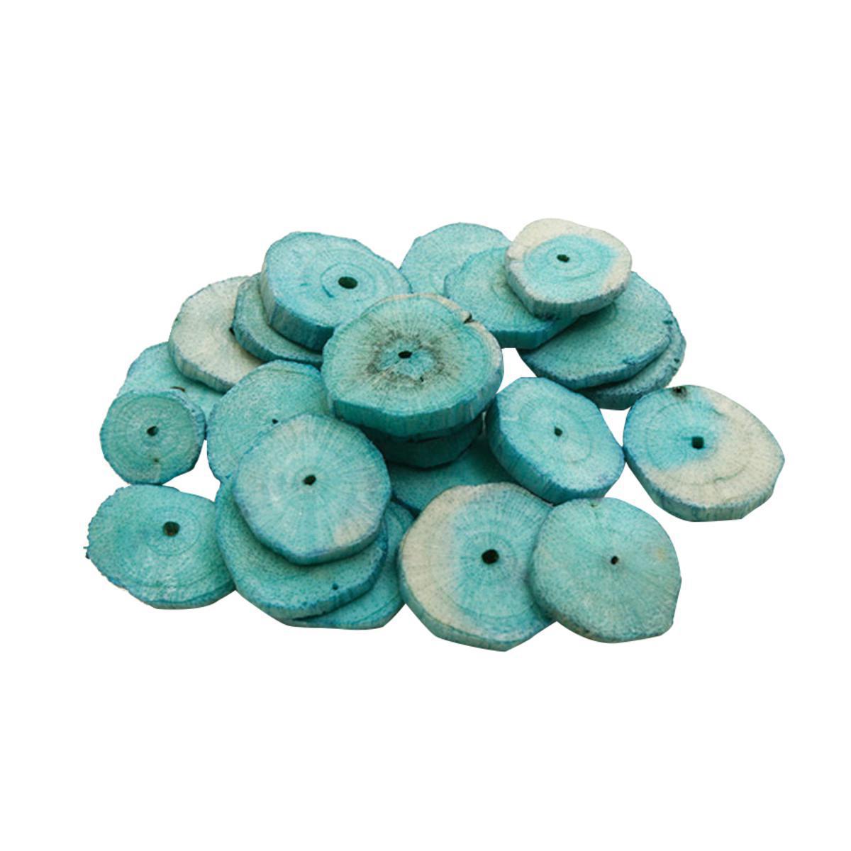 Sachet de rondelles décoratives naturelles - Bois - 10 gr. - Bleu turquoise