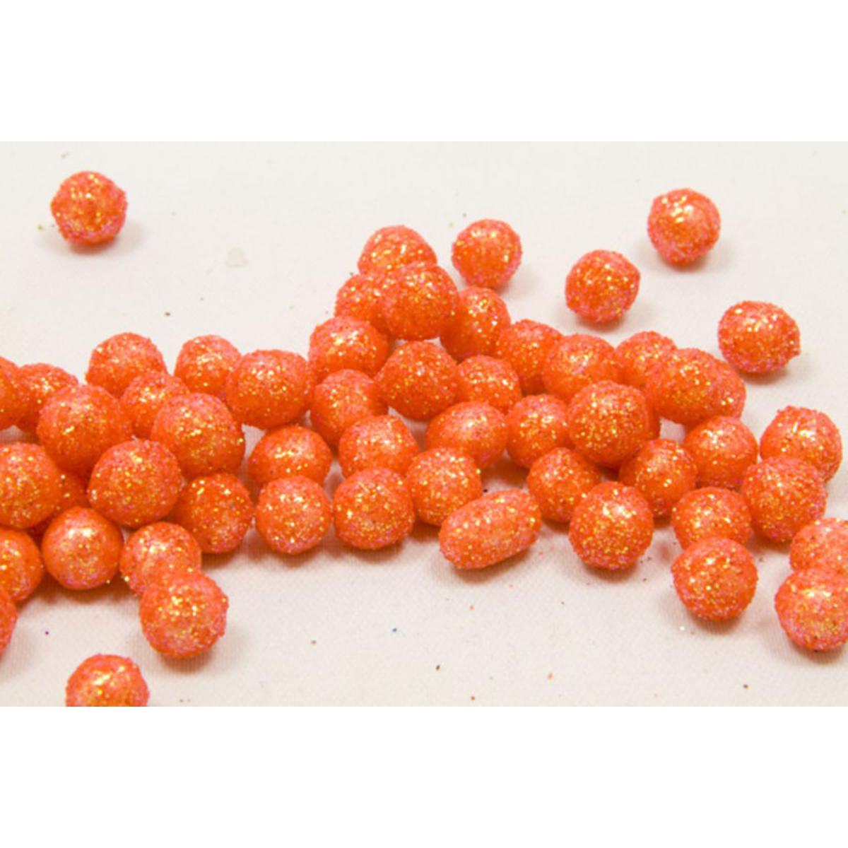 Boules décoratives pailletées - Polystyrène - ø 8 mm - Orange