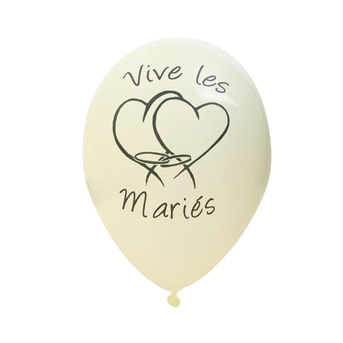 ballons imprimes vives les maries x8 30cm ivoire