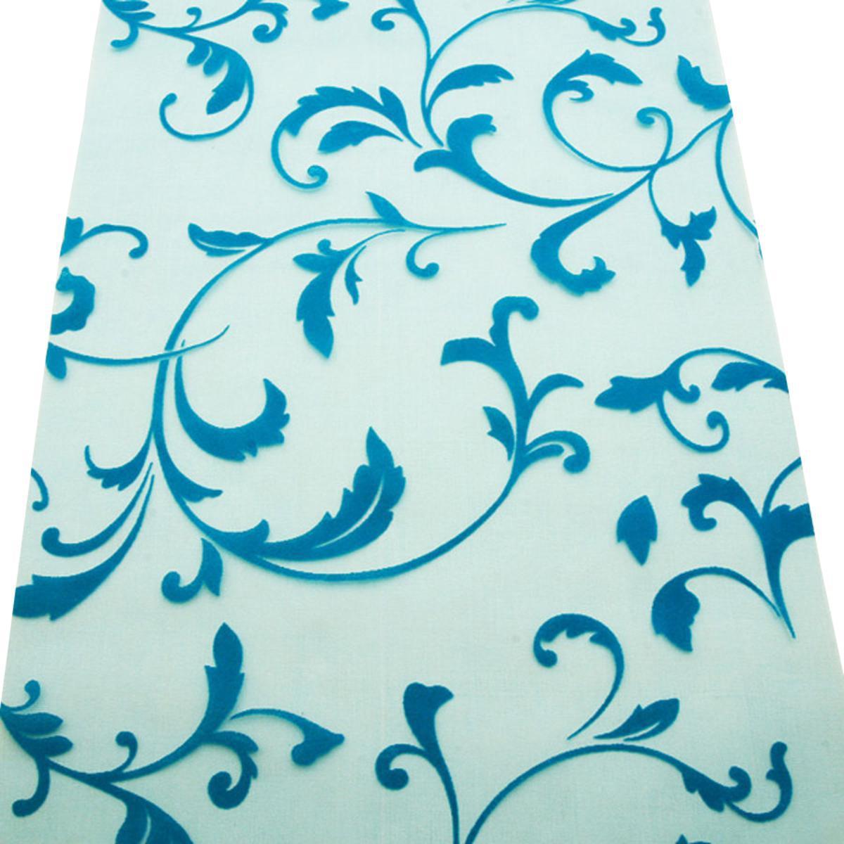Chemin de table en organza à motifs arabesque - 28 cm x 5 m - Bleu turquoise