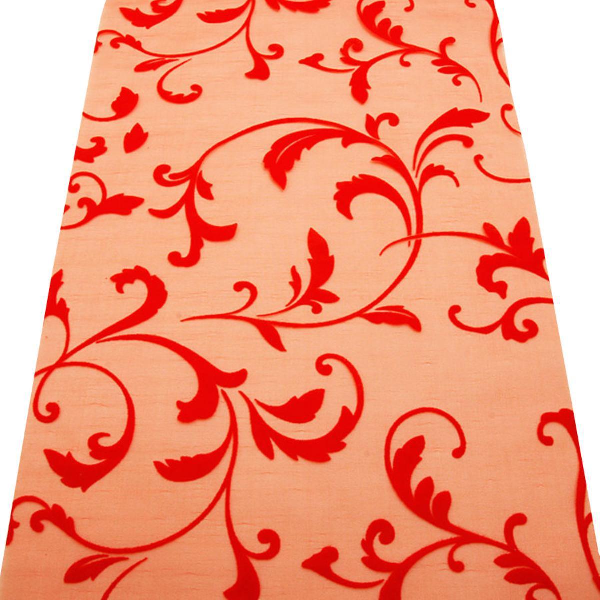 Chemin de table en organza à motifs arabesque - 28 cm x 5 m - Rouge
