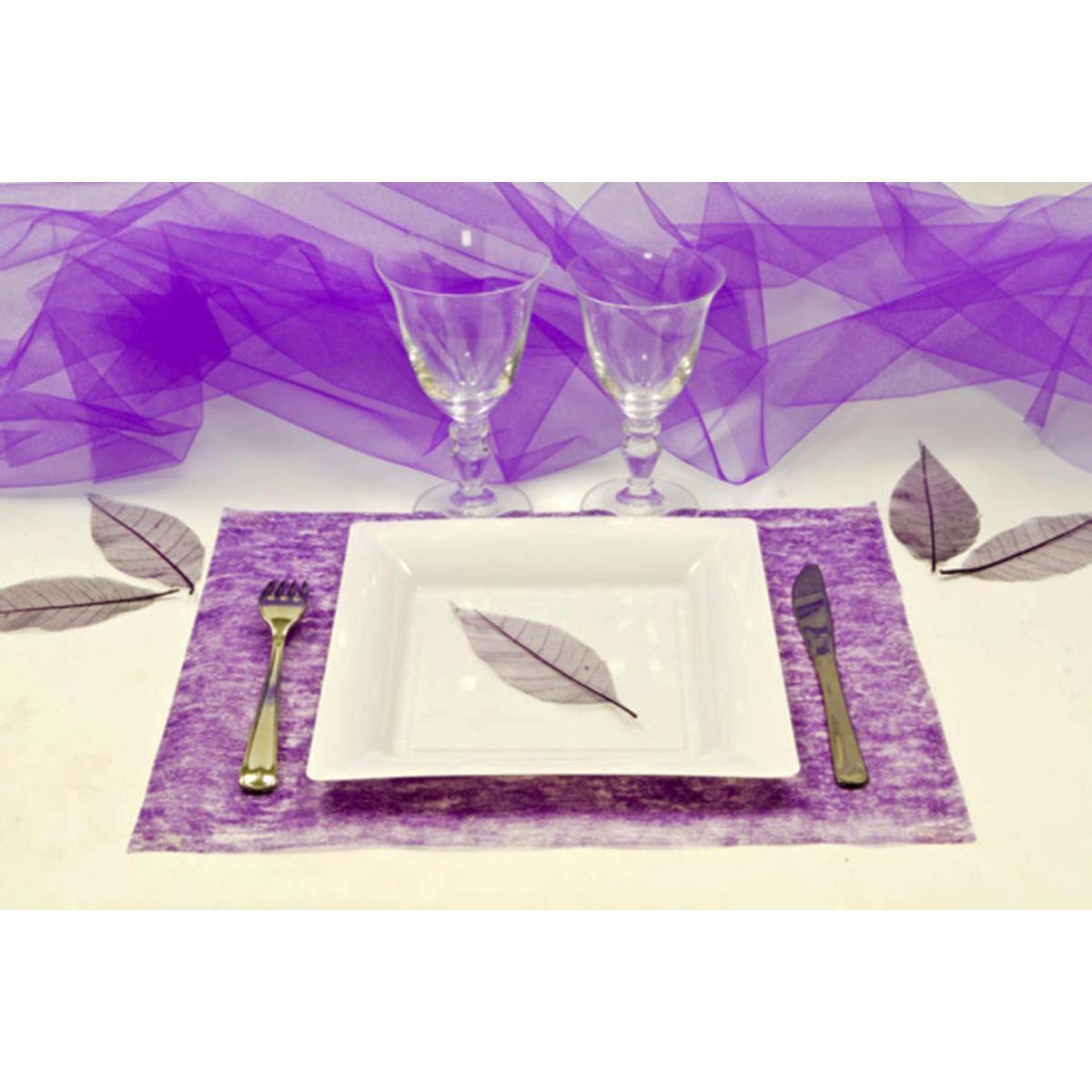 Lot de 4 sets de table intissés rectangulaires - Tissu - 30 x 40 cm - Violet prune