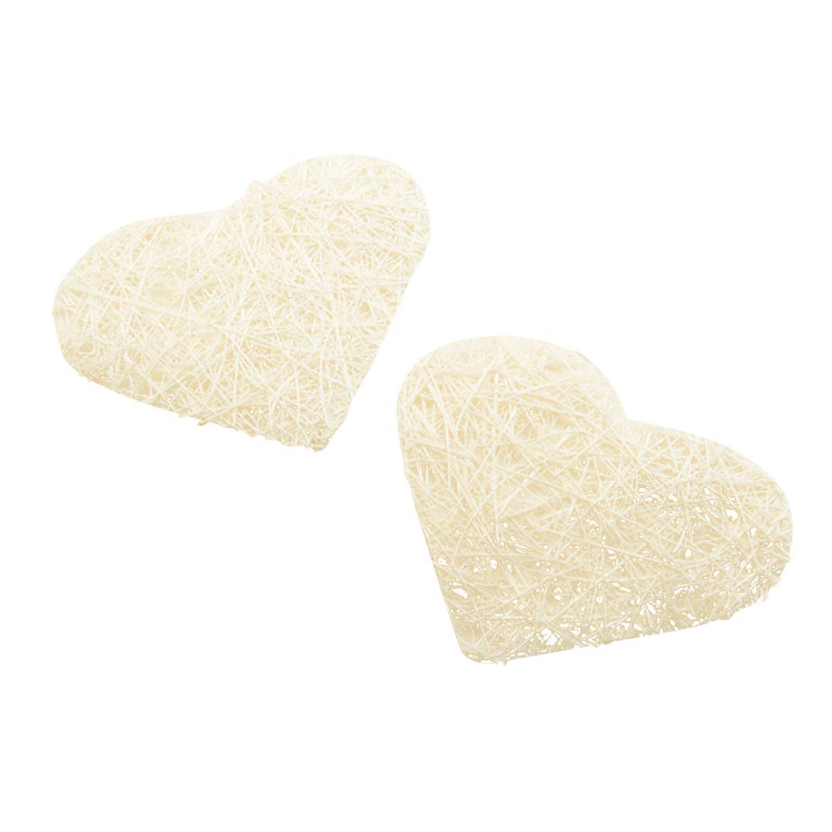 Lot de 24 petits cœurs décoratifs en abaca - 4 x 4 cm - Blanc ivoire