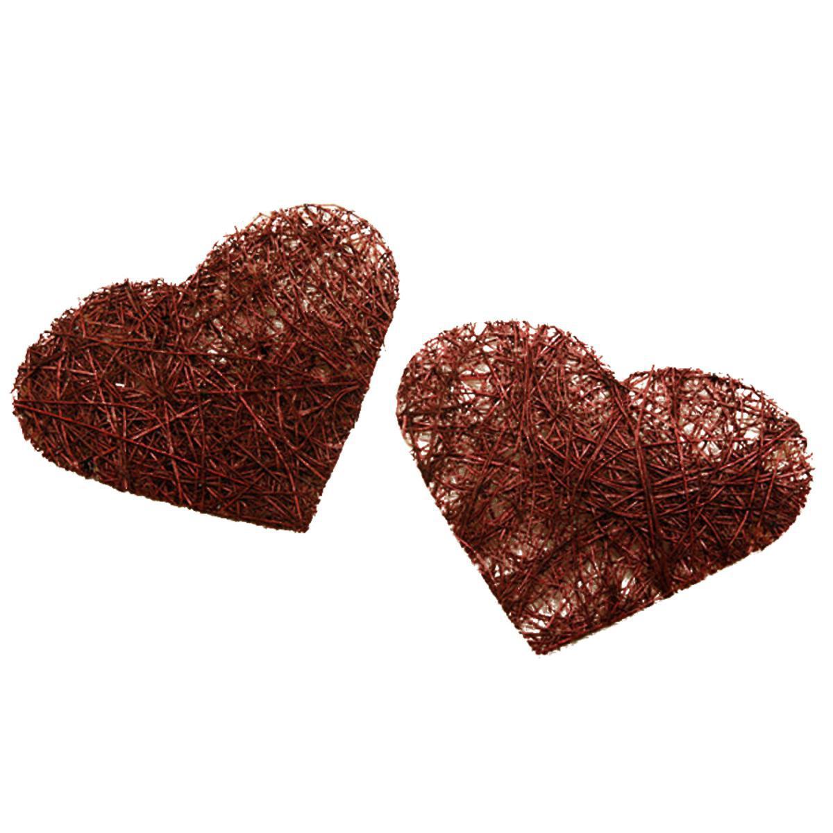Lot de 24 petits cœurs décoratifs en abaca - 4 x 4 cm - Marron