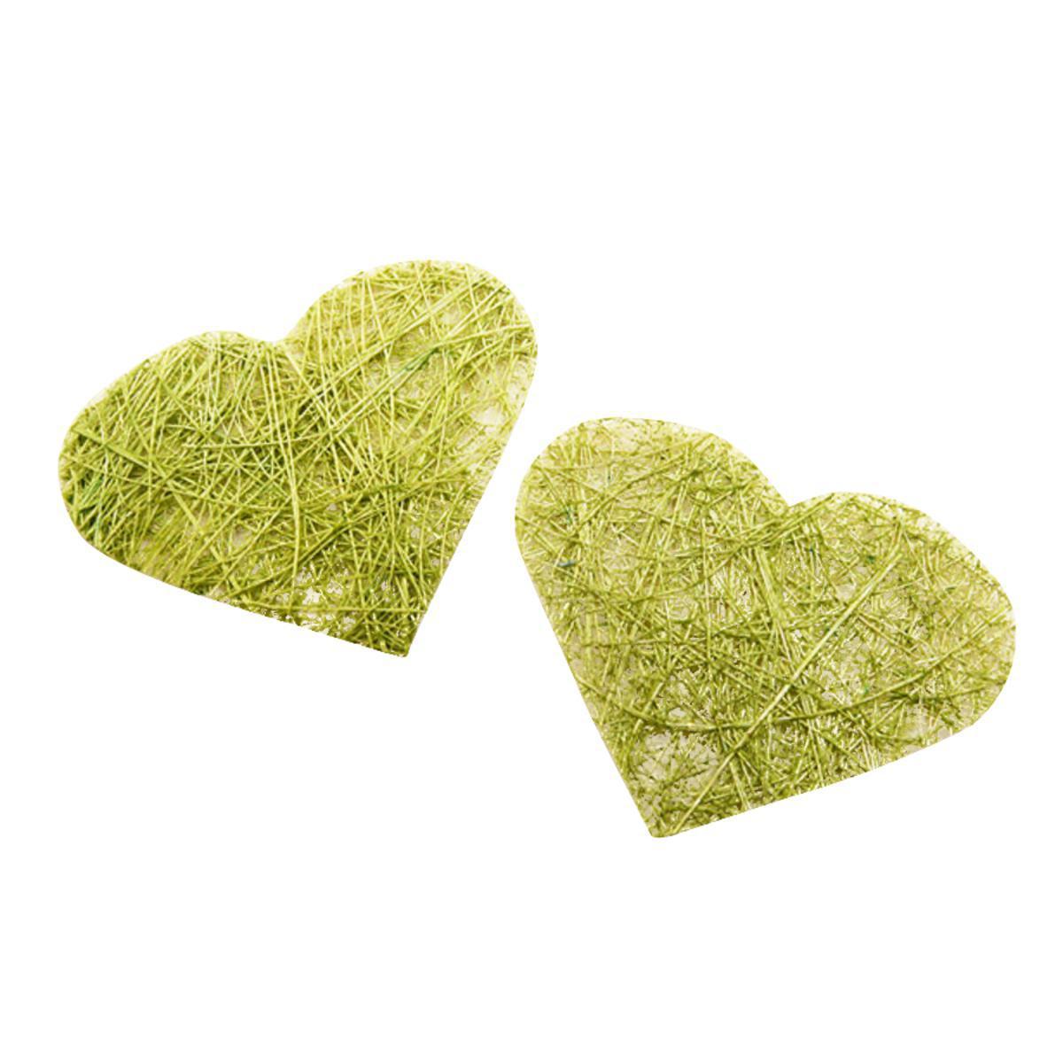 Lot de 24 petits cœurs décoratifs en abaca - 4 x 4 cm - Vert menthe