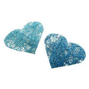 Lot de 24 petits cœurs décoratifs en abaca - 4 x 4 cm - Bleu turquoise