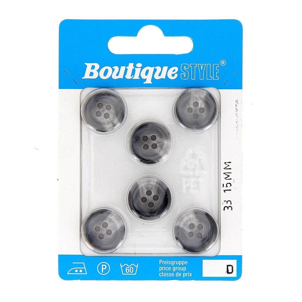 6 boutons - Plastique - Ø 15 mm - Gris