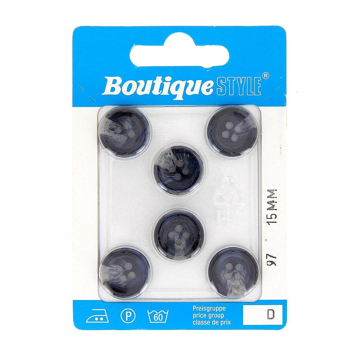 6 boutons - Plastique - Ø 15 mm - Noir