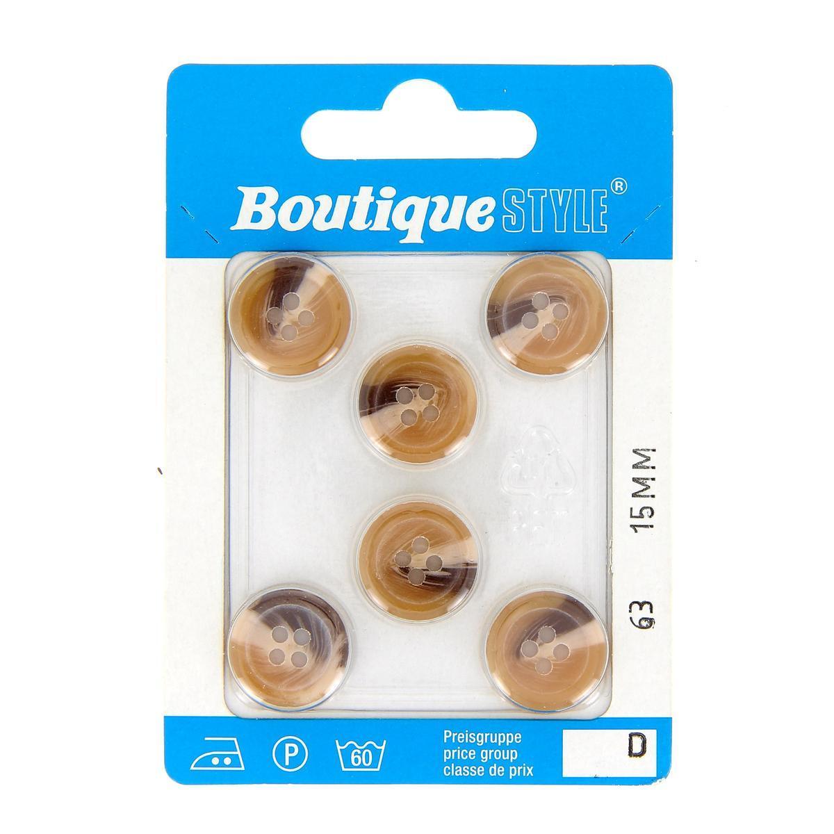 6 boutons - Plastique - Ø 15 mm - Marron