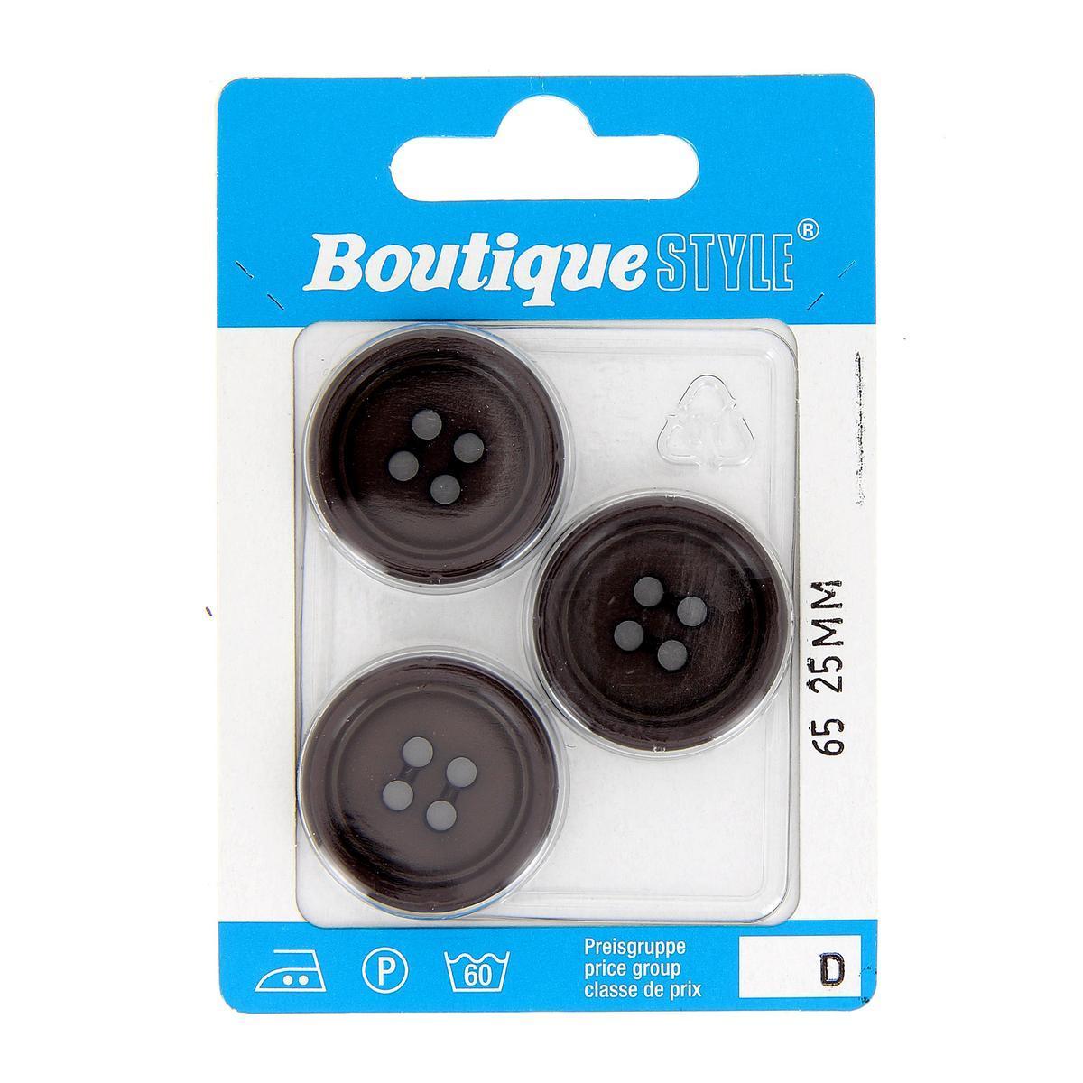 3 boutons - Plastique - Ø 25 mm - Marron