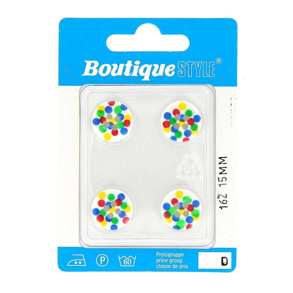 4 boutons - Plastique - Ø 15 mm - Multicolore