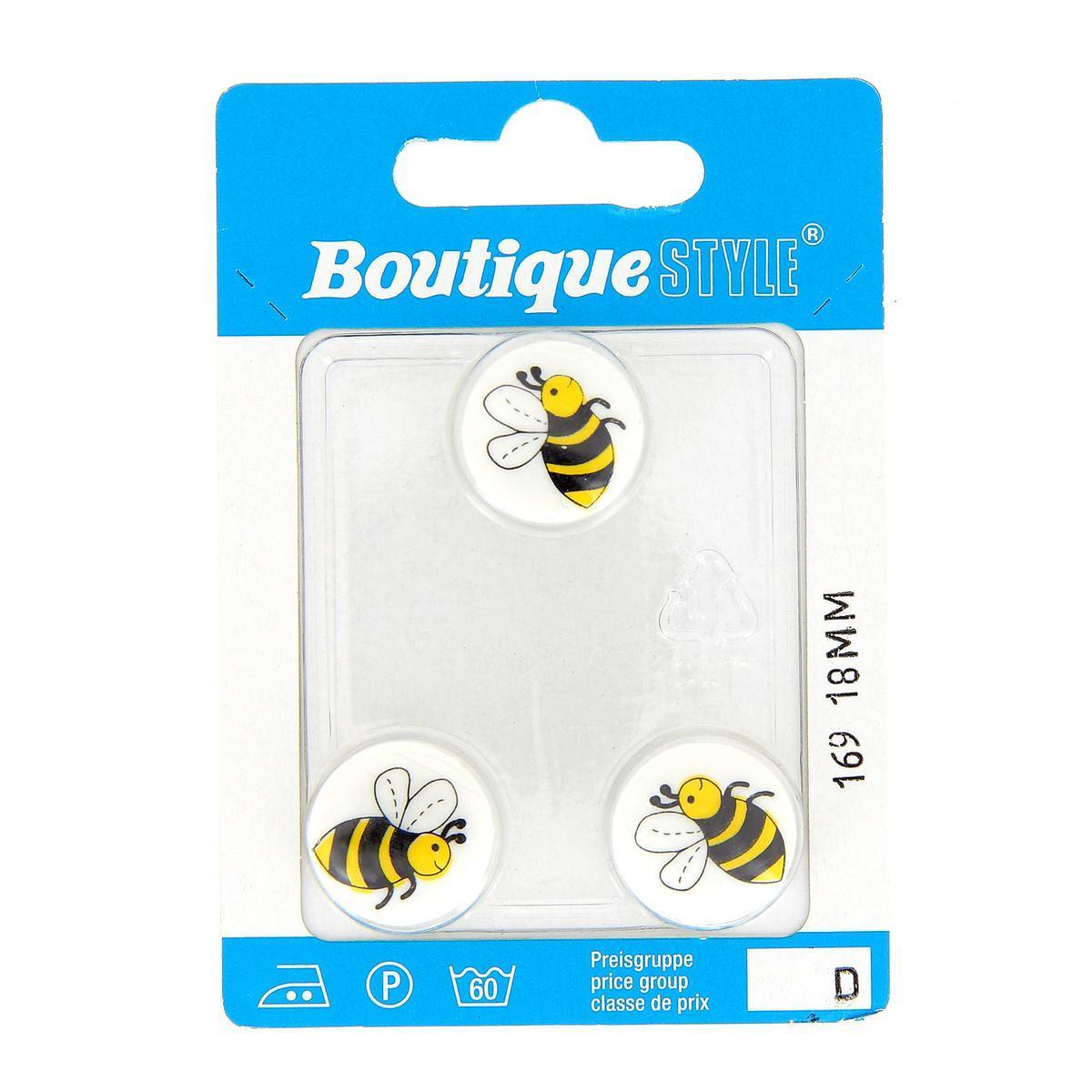Carte 3 boutons 18 mm abeilles - Multicolore