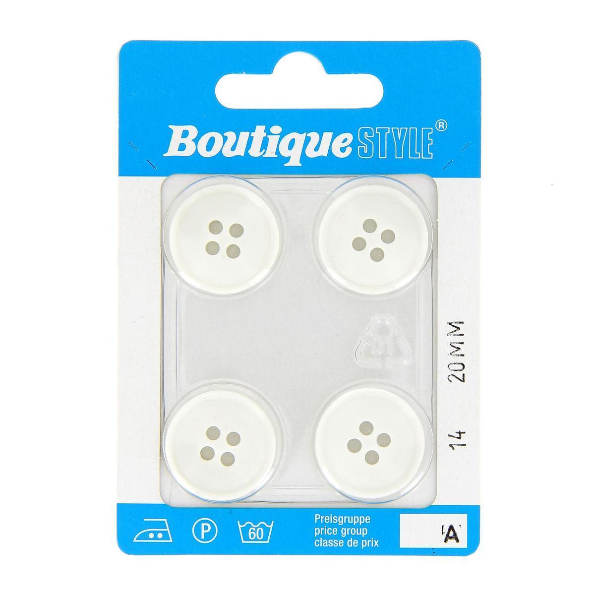 4 boutons - Plastique - Ø 20 mm - Blanc