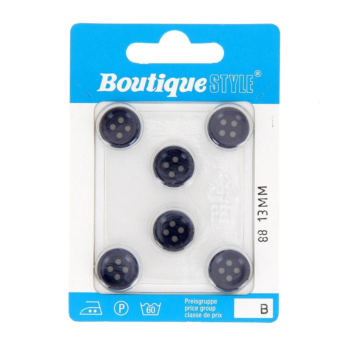6 boutons - Plastique - Ø 13 mm - Bleu foncé