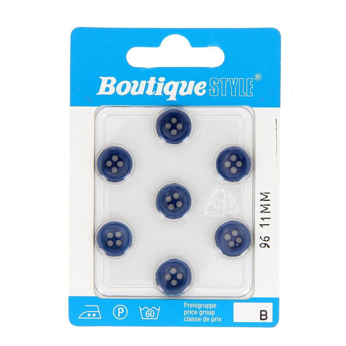 7 boutons - Plastique - Ø 11 mm - Bleu foncé