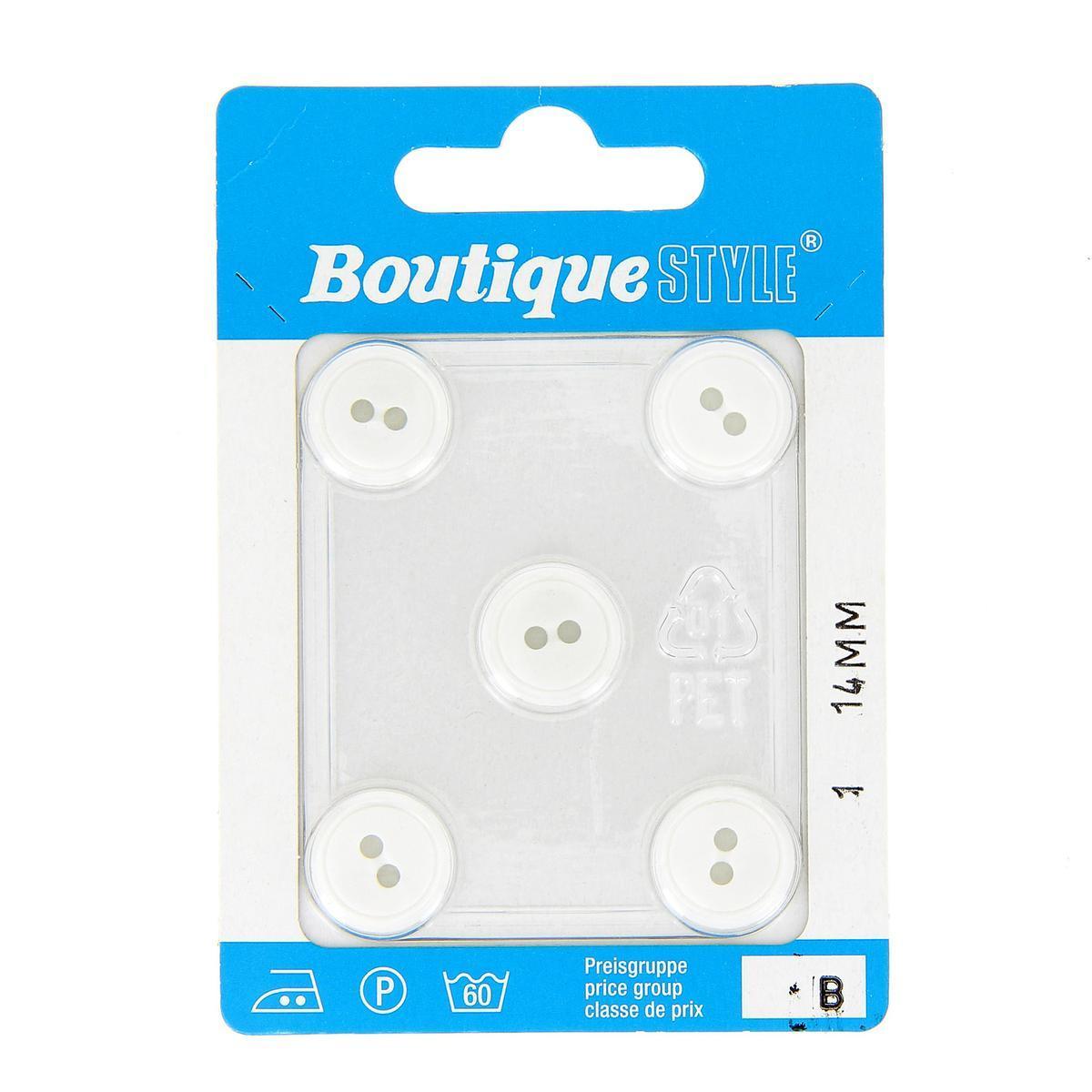 5 boutons - Plastique - Ø 14 mm - Blanc