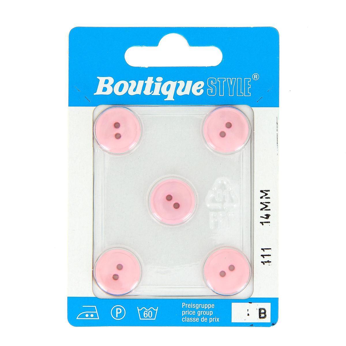 5 boutons - Plastique - Ø 14 mm - Rose