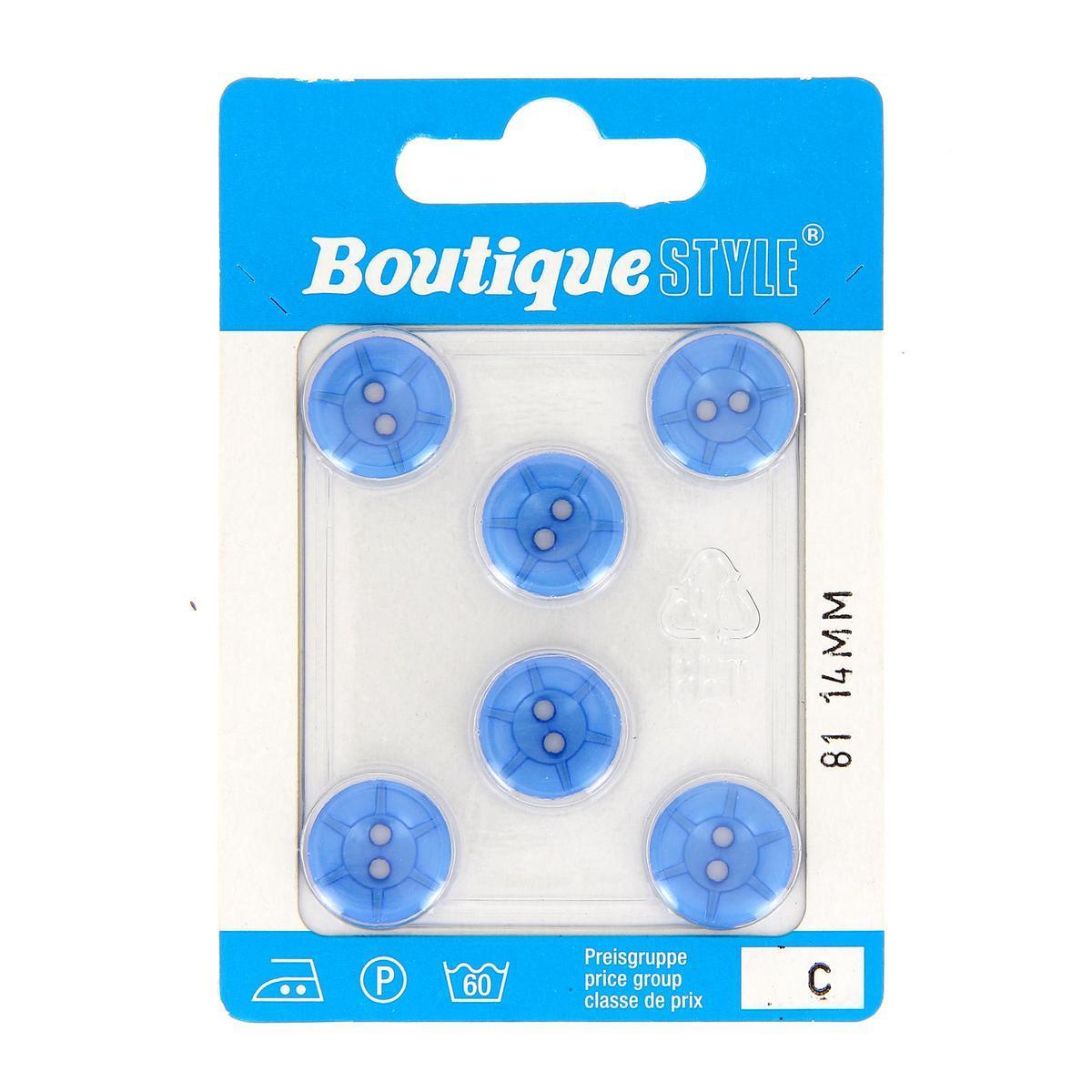 6 boutons - Plastique - Ø 14 mm - Bleu