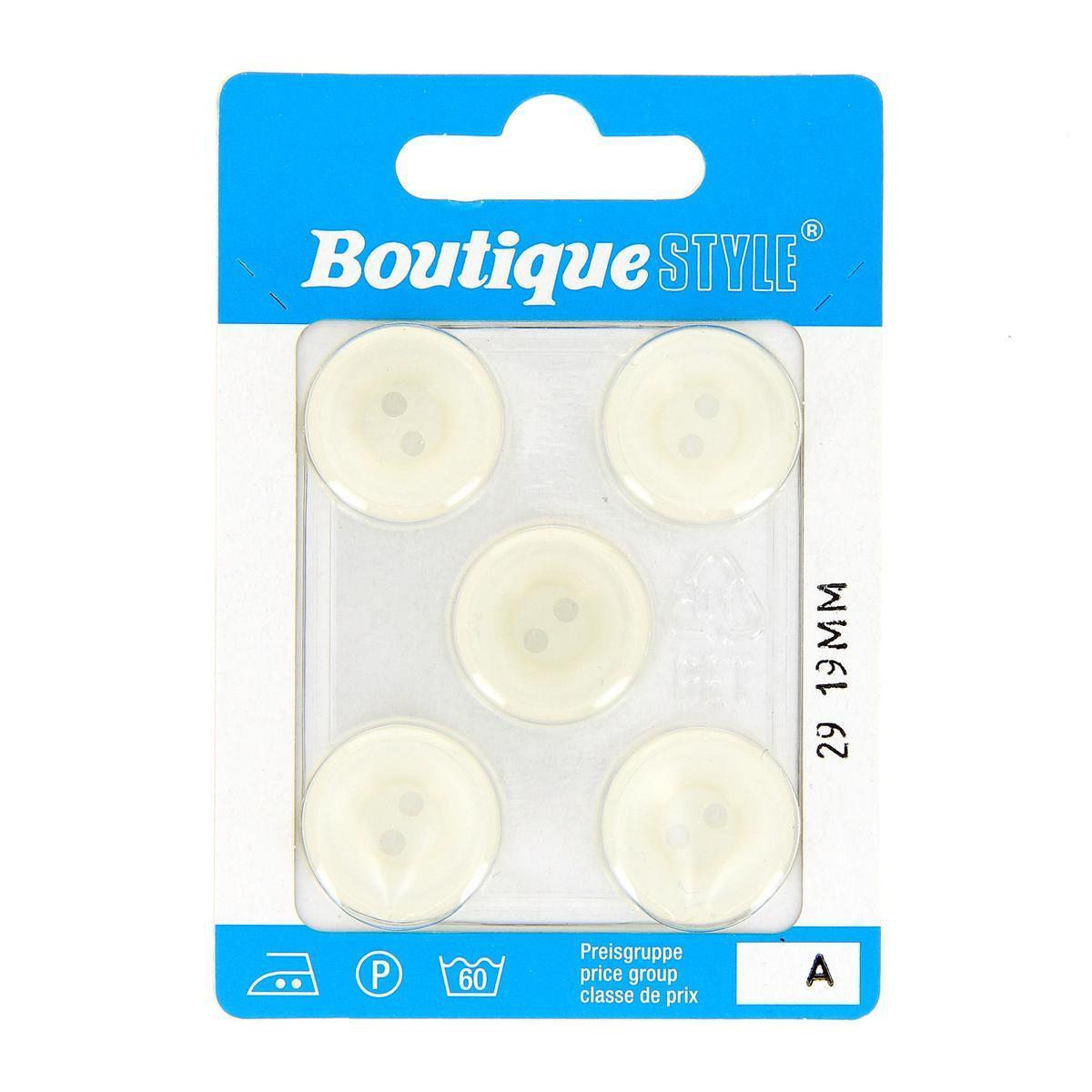 5 boutons - Plastique - Ø 19 mm - Blanc