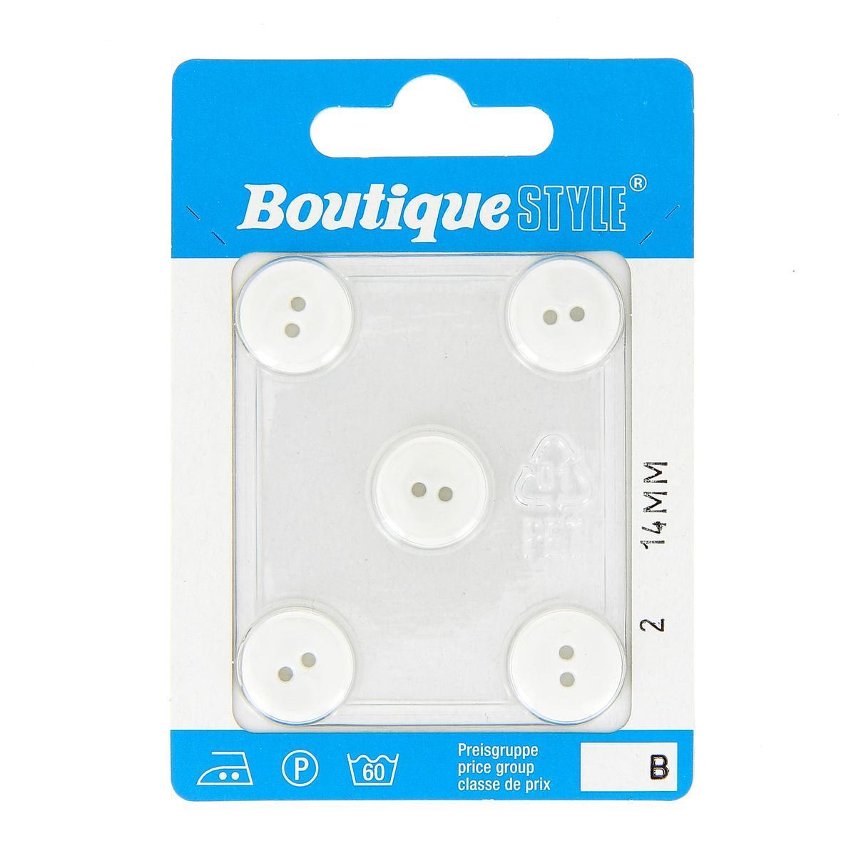 5 boutons - Plastique - Ø 14 mm - Blanc