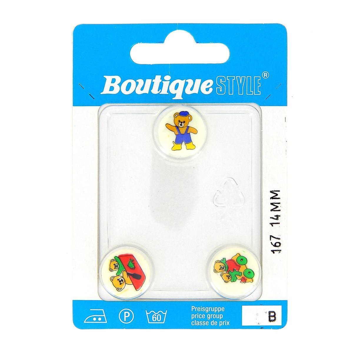 3 boutons - Plastique - Ø 15 mm - Multicolore