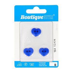 3 boutons coeurs - Plastique - Ø 15 mm - Bleu