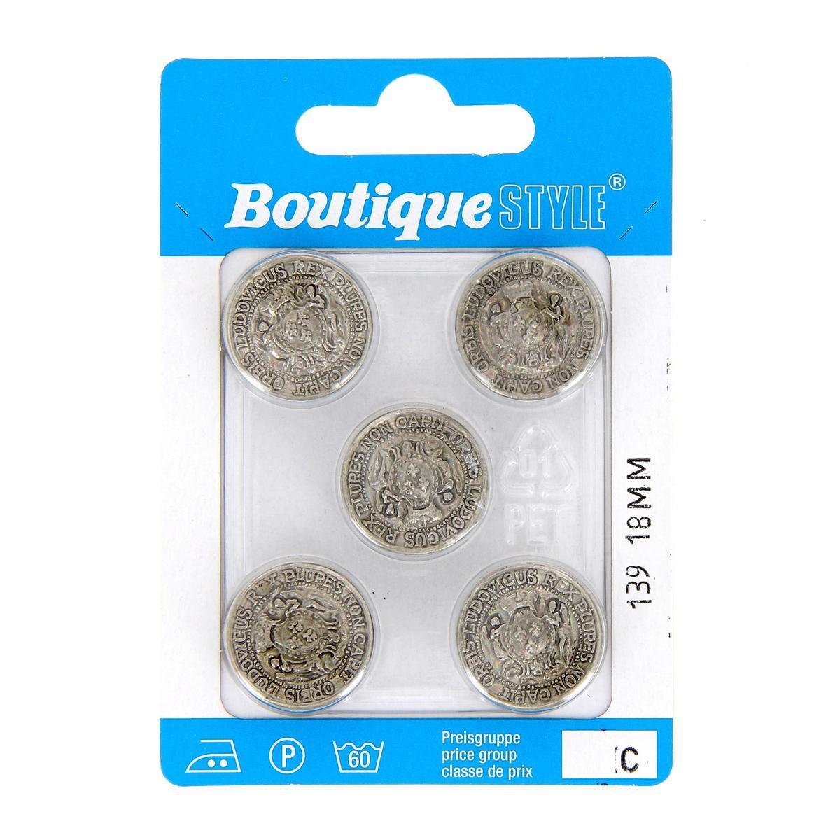 5 boutons - Plastique - Ø 18 mm - Gris