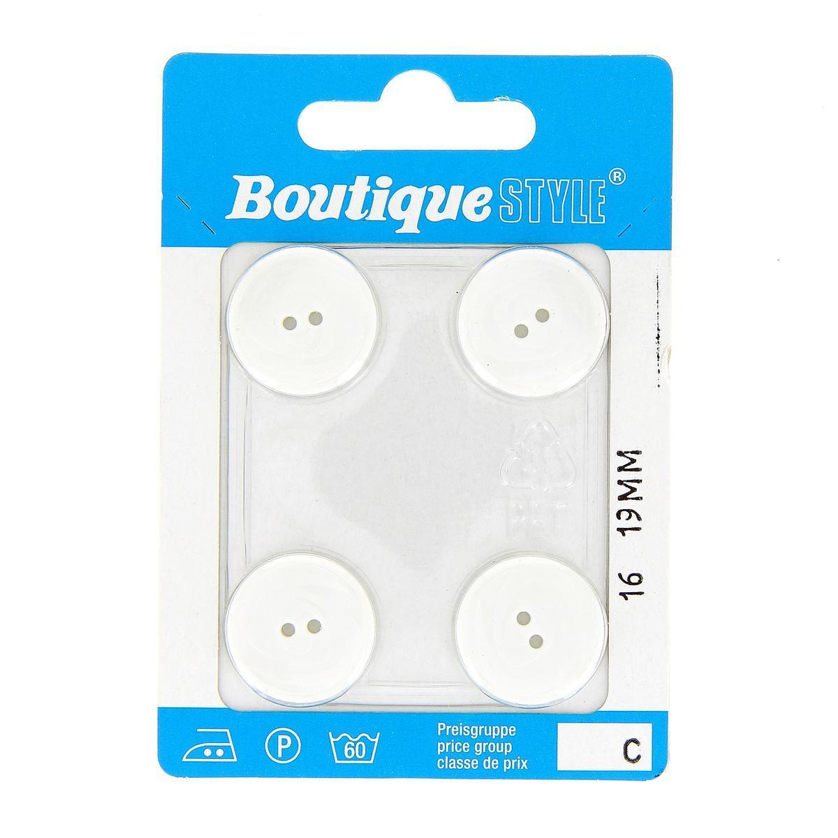 4 boutons - Plastique - Ø 19 mm - Blanc