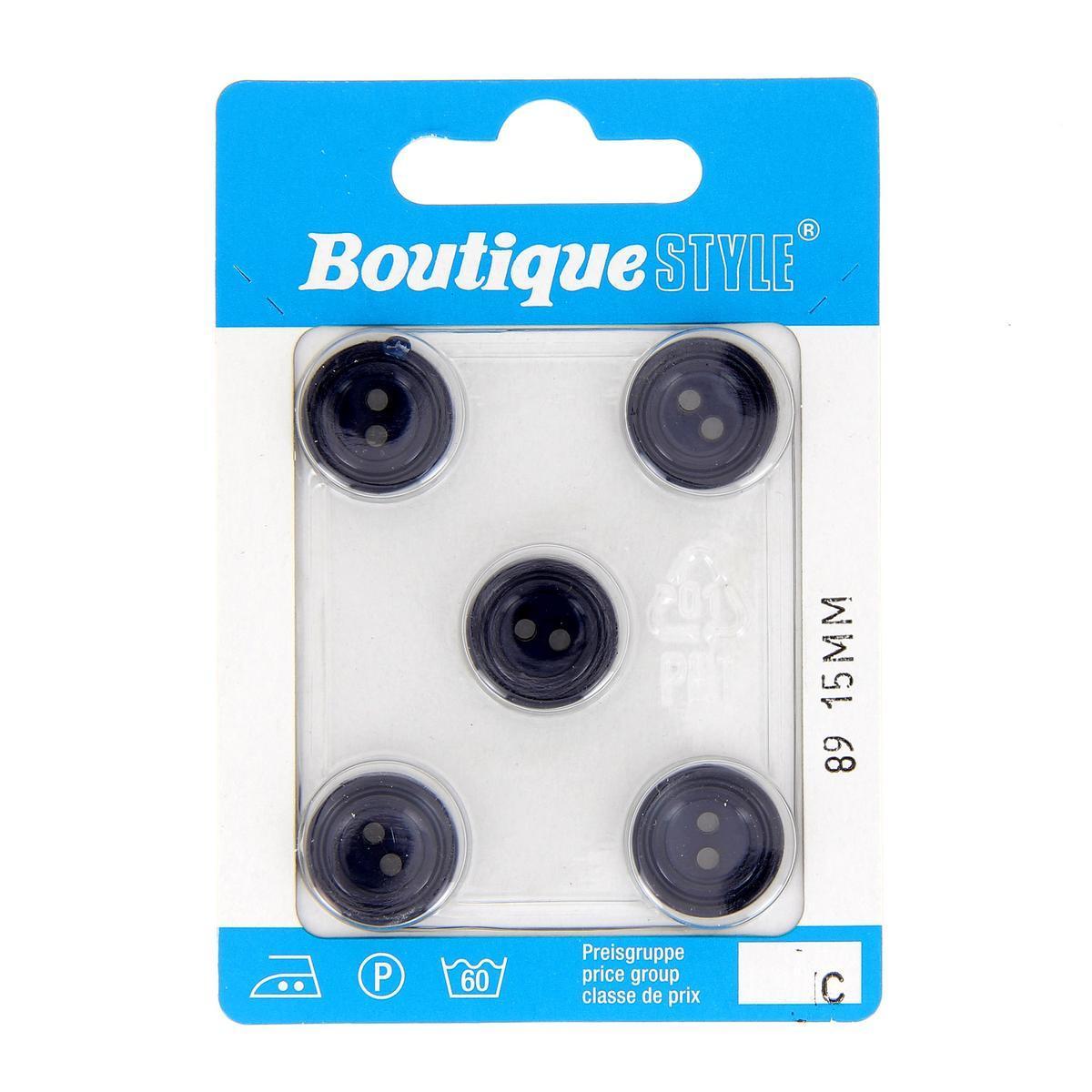 5 boutons - Plastique - Ø 15 mm - Bleu foncé