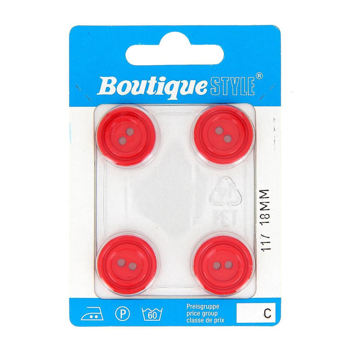 4 boutons - Plastique - Ø 18 mm - Rouge