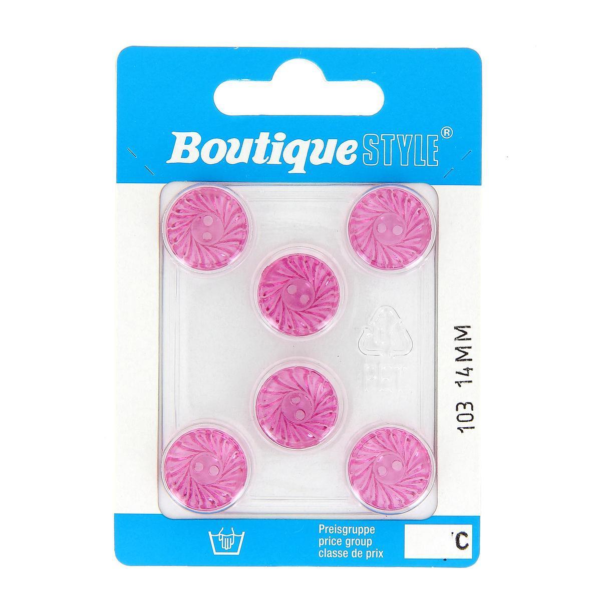 6 boutons - Plastique - Ø 14 mm - Rose