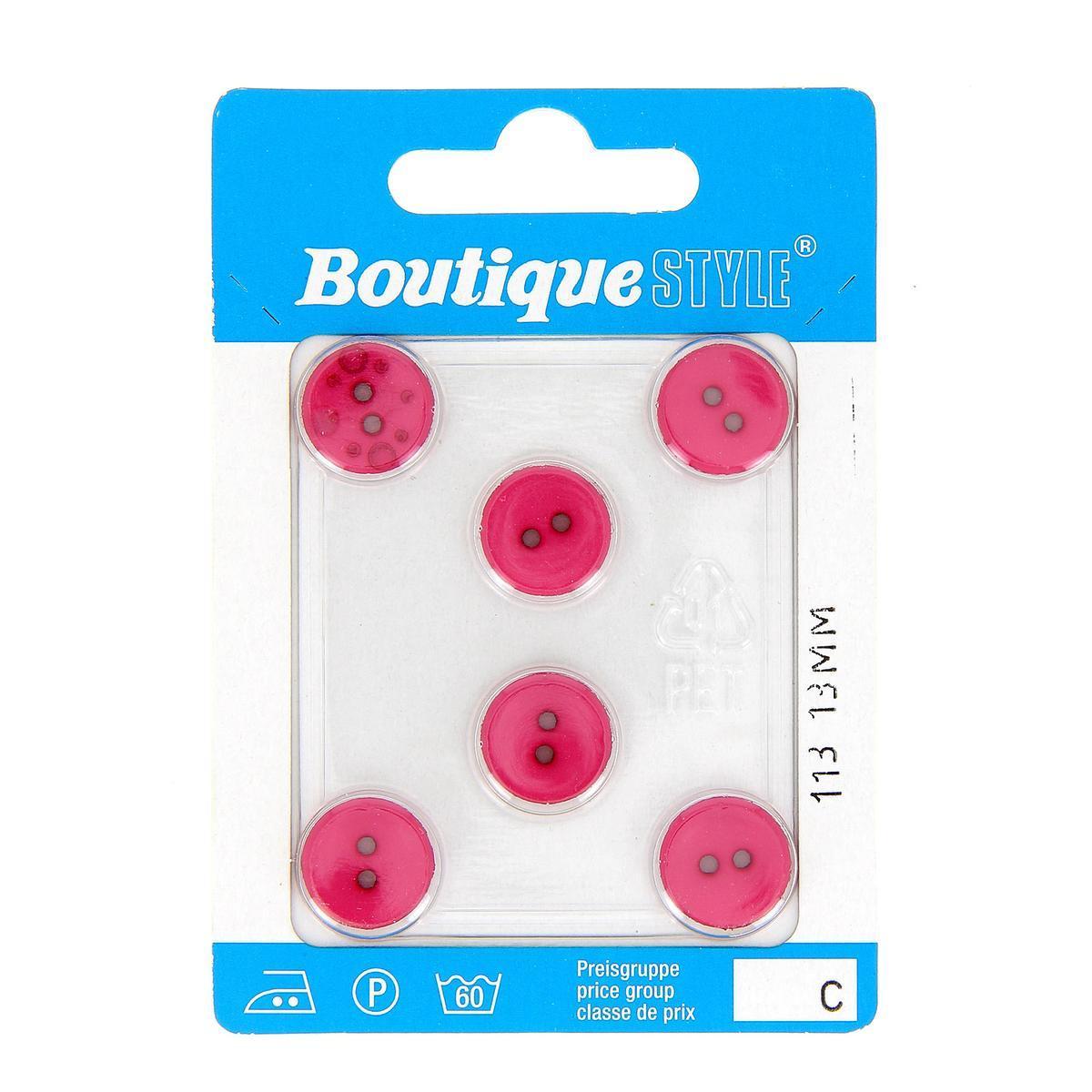 6 boutons - Plastique - Ø 13 mm - Rose