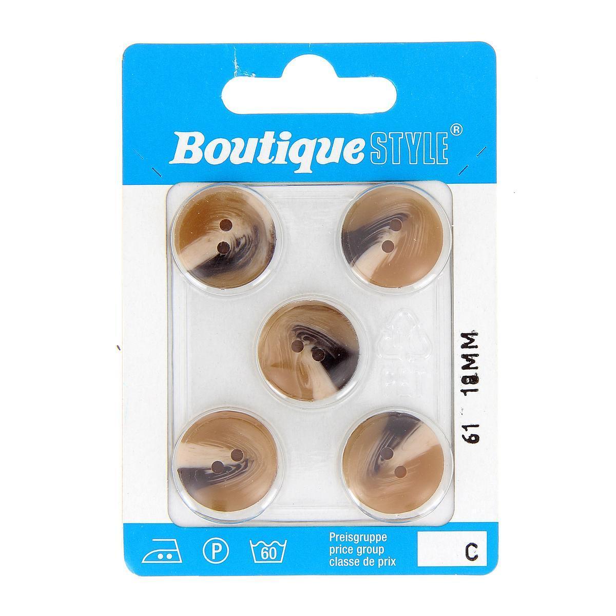 5 boutons - Plastique - Ø 18 mm - Marron