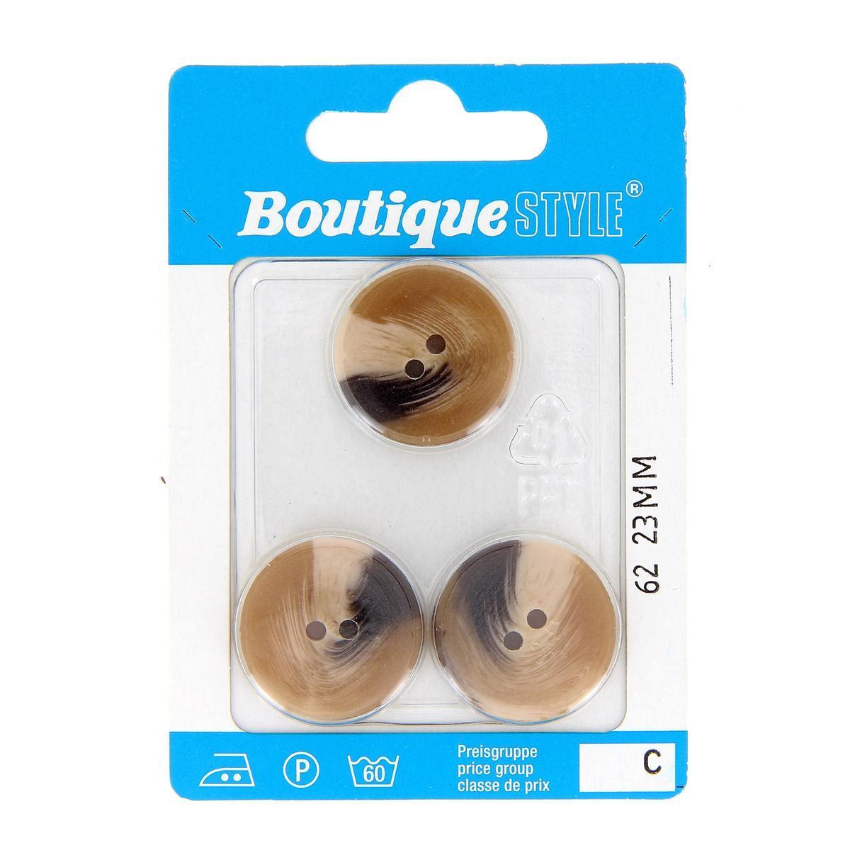 3 boutons - Plastique - Ø 23 mm - Marron