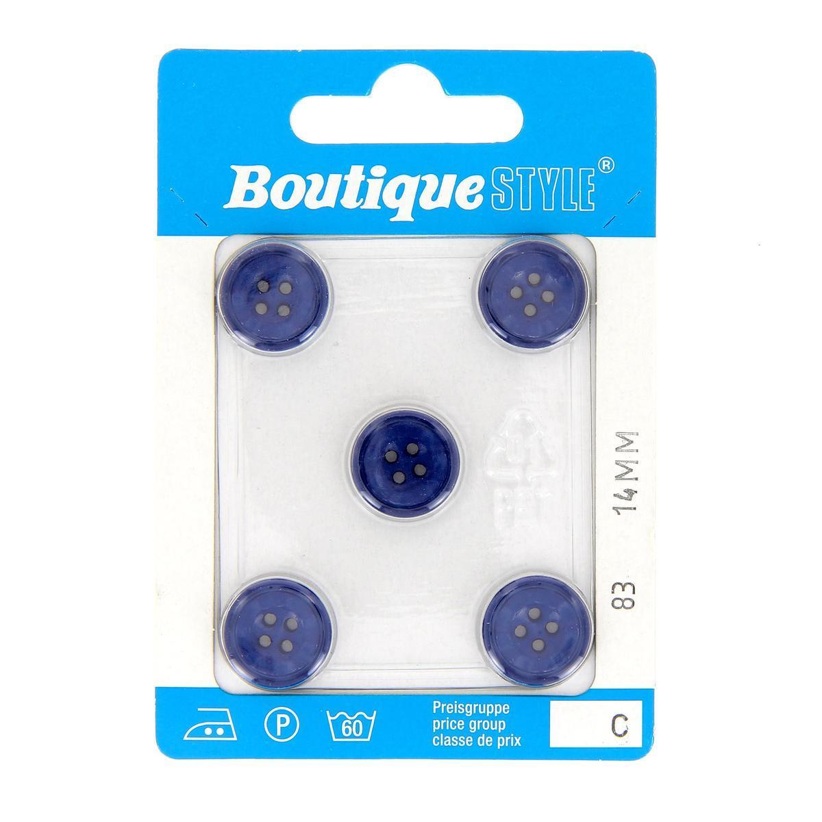 5 boutons - Plastique - Ø 14 mm - Bleu foncé